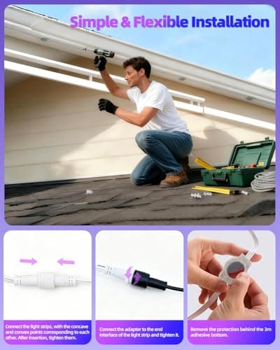 oneup 100FT Permanent Outdoor Christmas Lights, RGB Eaves Light with App/Control Remote, IP67 Waterproof, 16M Colors, Music Sync,Rainbow Led Lights for Outside Christmas Decorations Patio - Thumbnail 6