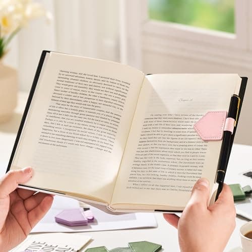 2Pcs Magnetic Leather Bookmarks with Gift Box Triangle-Shaped Magnetic Pen Holder Book Marks Clip Gift for Book Lover Readers Cute Bookmark for Women, Pink - Thumbnail 2