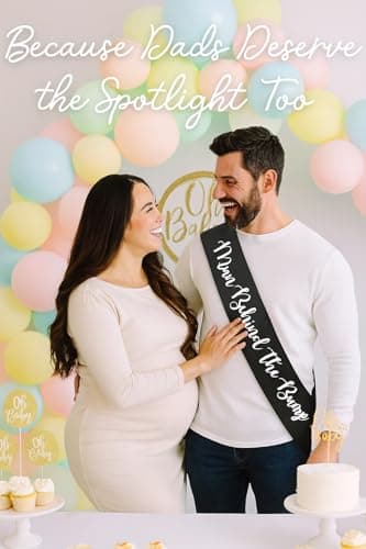 "Man Behind The Bump" Funny Baby Shower Sash for Daddy to Be, Baby Shower Party Decorations Gifts Supplies Dad to Be Baby Gender Reveal Ideas New Father Favors (Black and White) - Thumbnail 6