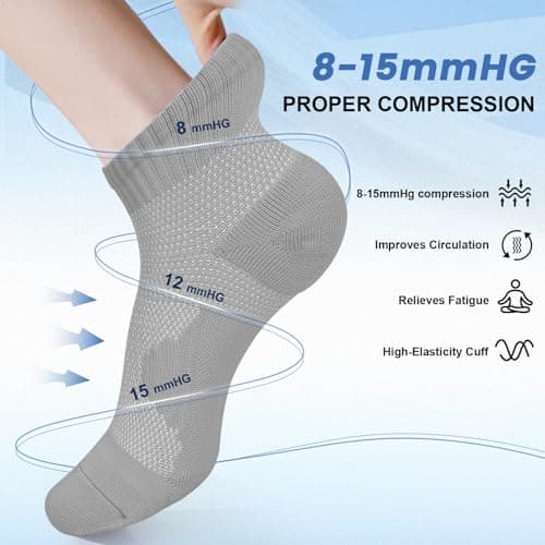 DHSO 7 Pairs Cushioned Ankle Compression Socks for Women Running Wicking Socks with Arch Support(7-Grey,Large-X-Large) - Thumbnail 3