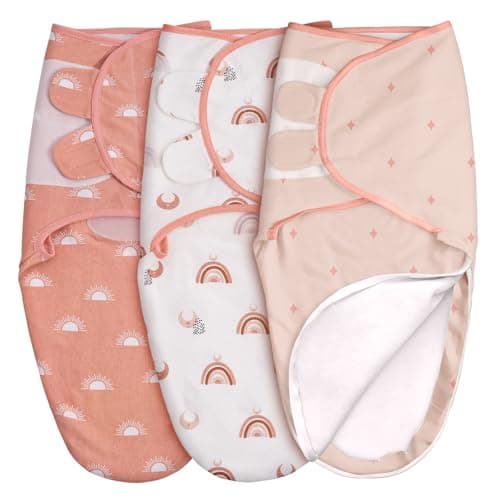 GLLQUEN BABY 3-Pack Baby Swaddle Sleep Sacks with Zipper for Newborn - Baby Swaddles 0-3 Months, Infant Swaddling Sack, Rainbow & Sun, Swaddles Blanket Wrap (Small/Medium)