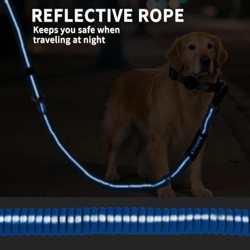 Heavy Duty Tactical Bungee Dog Leash, 4-6FT Shock Absorbing Tactical Dog Leash with 2 Padded Handles, Metal Carabiner Clip,Car Seatbelt, Reflective Dog Leashs for Medium Large Dogs (Blue) - Thumbnail 5