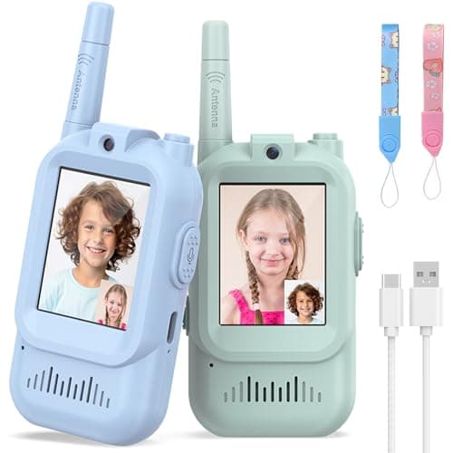 Walkie Talkies for Kids Pack of 2, Rechargeable Long Range Two Way Radios Toys for Boys Girls Age 3-5, Outdoor Adventure Camping Hiking, Birthday with Pink Blue Design - Image 1