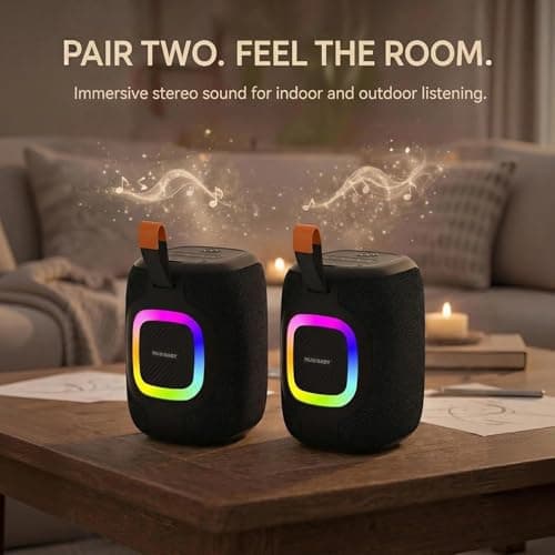 Musibaby Bluetooth Speaker, Portable Waterproof Wireless Speaker with 20W Loud Sound, 25H Playtime, FM Radio, USB/TF/AUX, Stereo Pairing and Carry Loop for Indoor Outdoor Use, M73（Black - Thumbnail 4