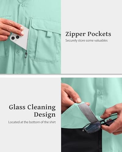 BETBO Men's Short Sleeves Fishing Shirts Button Down Summer Travel Work Shirts with Zipper Pockets(Arona, X-Large) - Thumbnail 4