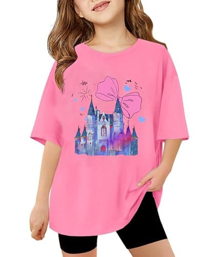 Magic Shirts for Girls Oversized Magical Castle Birthday T-Shirt Kids Cute Holiday Family Vacation Trip Tee Pink - Image 1