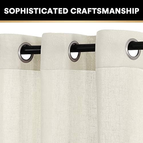 PrinceDeco Natural Linen Blended Curtains Semi Sheer Window Treatments Panels for Living Room Grommet Light Filtering Drapes Privacy Added Linen Textured Curtains, 2 Panels (Ivory, 52" W x 108" L) - Thumbnail 3