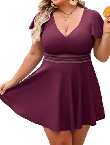 Arolina Modest Swimsuits for Women Full Coverage Tankini Bathing Suit Curvy Swim Dress Fuchsia - Image 1