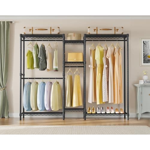 VIPEK Classic V6 Medium Heavy Duty Clothes Rack, 7-Tier Garment Rack with Adjustable Shelves, Portable Closet with 4 Hanging Rods, Space-Saving, 750lbs Capacity, 59.8" L x 14.6" W x 76.4" H, Black - Thumbnail 3
