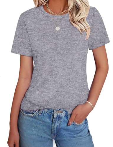 GKBK Womens Short Sleeve Cotton Shirts Crewneck Casual Summer Tops Cute Basic Tee Tshirt Spring Outfits 2026 Trendy Gray - Image 1