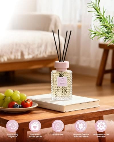 Hazioglen Reed Diffuser Set, Cashmere Vanilla Scented Home Fragrance Air Freshener for Bathroom Shelf Decor, 5.07 fl oz/150ml Essential Oil with Sticks - Thumbnail 5