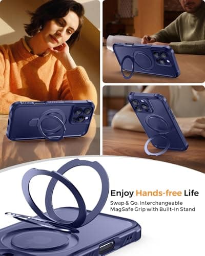 MOCCA Design for iPhone 16 Pro Case with Magnetic Invisible Stand [Full Camera Protection] [Compatible with Magsafe] Military Drop Shockproof Translucent Matte Phone Case Cover 6.3",Deep Blue - Thumbnail 4