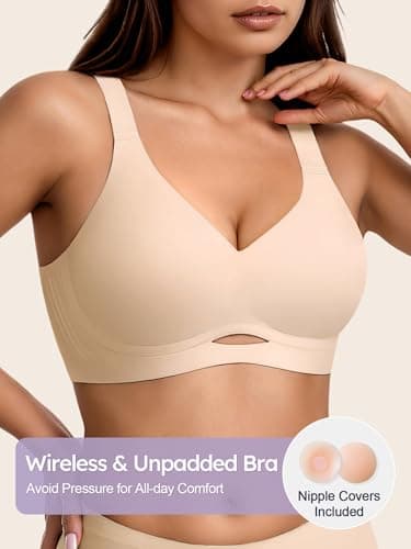 Cuteio Jelly Unlined Bras for Women - Non Padded Seamless Wireless Comfortable Bra No Underwire Supportive Tshirt Everyday Bralette No Padding Nude M - Thumbnail 3