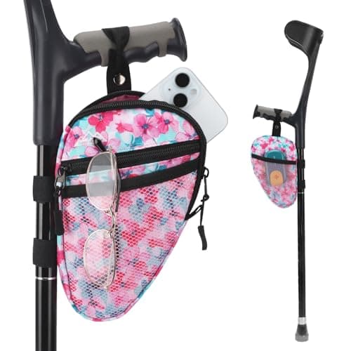 supregear Forearm Crutch Bag - Lightweight Water-Resistant Premium Storage Organizer with Cup Holder & Multiple Pockets, Hands-Free Mobility Accessory for Elbow Crutches, Ink Pink