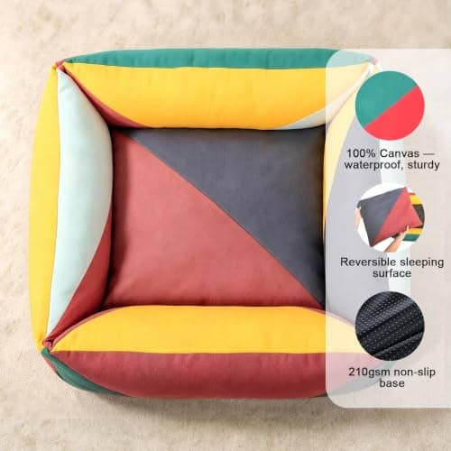 Welfibr 290 GSM Cotton Canvas Dog Couch Bed, Washable Removable Cover, Tough Bolster with Supportive Chopped Foam, Anti-Slip Bottom (Large) - Thumbnail 5
