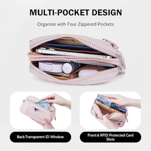 POIUGOYA Small Nylon Crossbody Bags for Women,RFID Wristlet Purse Built in Wallet, 4 Zipper Crossbody Wallet Phone Organizer - Thumbnail 4
