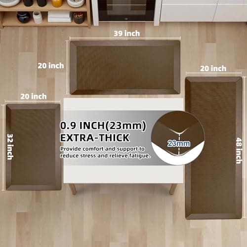 Anti Fatigue Kitchen Mats for Floor, Brown 9/10 Extra Thick Cushioned Standing Desk Mat, Comfort Memory Foam Ergonomic Kitchen Rugs and Mats Non-Slip Waterproof for Office, Kitchen, Sink, 20" x 32" - Thumbnail 2