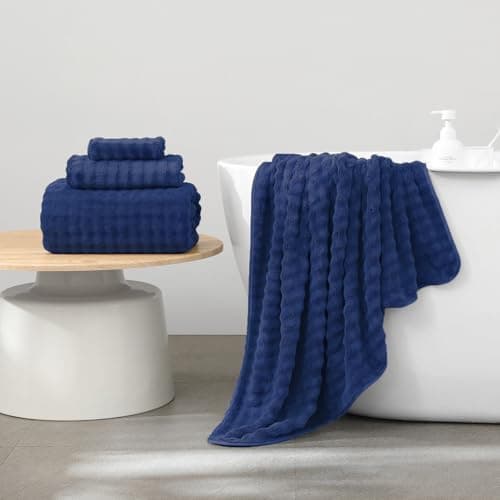 KBY Bath Towels Set of 2, Extra Large Bath Sheets 40X80 Inches,Quick Dry, Ultra Soft，Durable & Super Absorbent Oversized Bathroom Towel Sets for Adults, Gym, Spa, Pool & Hotel (Navy Blue) - Thumbnail 2