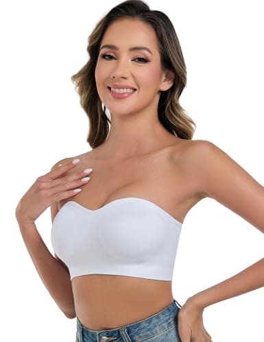 ANGOOL Strapless Bras for Women Wirefree Non-Slip Tube Top Invisible Bralette Seamless Padded Bandeau Bra, White, M - Thumbnail 6