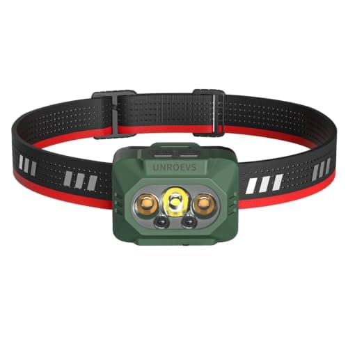 UNROEVS LED Headlamp Rechargeable for Adults,Outdoor Camping Head Lamp with Motion Sensor,Lightweight Battery Powered Head Lights with 5 Modes for Hiking,Running,Fishing,Cycling.