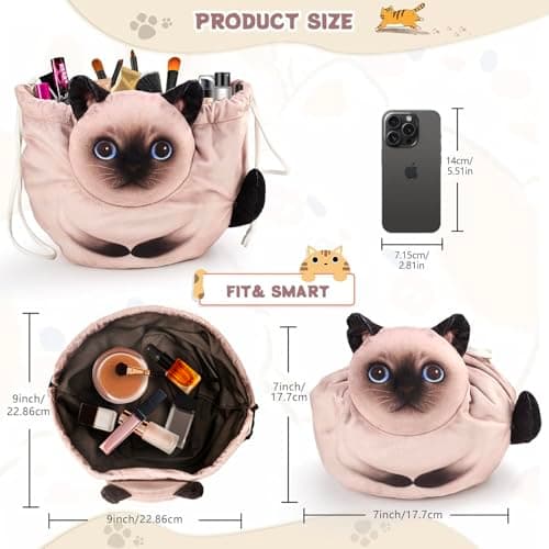 Openhahaha Drawstring Makeup Bag - Travel Organizer, Cosmetic Pouch, Cat Gift for Women, Lay Flat Bag for Cat Lovers - Thumbnail 4