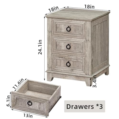 Joaxswe Farmhouse Night Stand Set of 2, 18" End Table with 3 Drawer Metal Handle, Dresser for Bedroom, Sofa Bed Side Table Chest of Drawers,Wood Nightstand Cabinet for Organizer, Living Room-Oak - Thumbnail 3