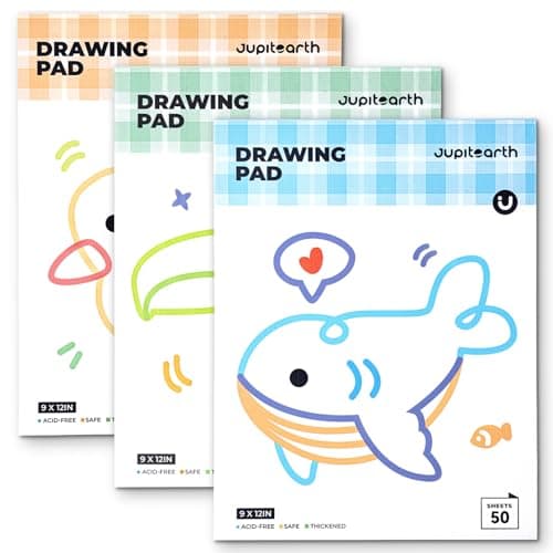 JUPITEARTH Sketch Pads, 3-Pack 50 Sheets 9x12 Inch Drawing Pad, Acid-Free Thickened Glue-Bound Sketchbook, Art Supplies, Drawing Paper for Coloring Painting for School - Image 1
