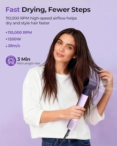 Funflow 6-in-1 Hair Dryer Brush with Premium Aluminum Body, 110,000 RPM High-Speed Air Styler with Auto-Wrap Curlers, 200 Million Negative Ions, for Drying, Curling, Smoothing & Volumizing - Thumbnail 3