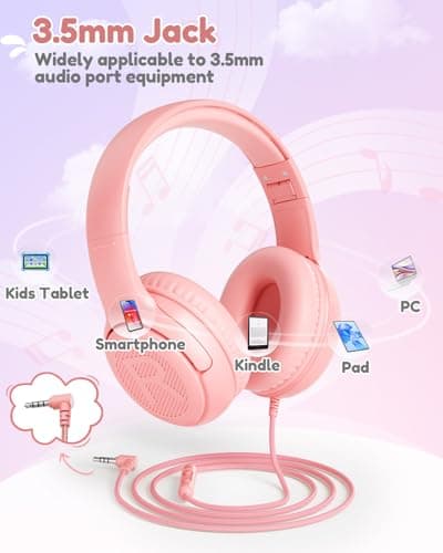 Kids Headphones with Microphone Foldable Stereo Tangle-Free 3.5mm Jack Wired Cord On-Ear Headset for Children/Teens/Boys/Girls/Smartphones/School/Kindle/Airplane Travel/Plane/Tablet (Pink) - Thumbnail 6