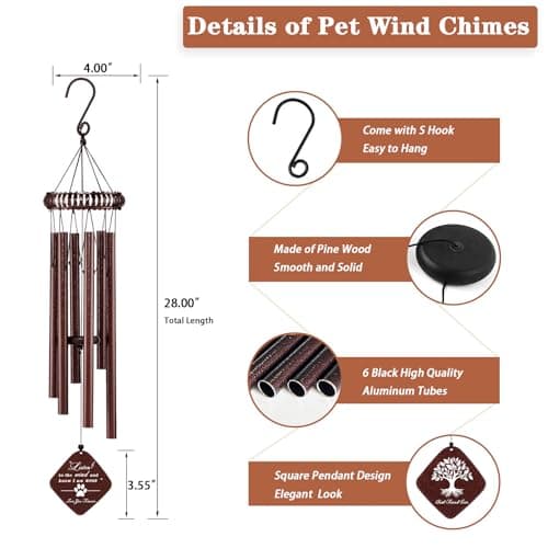VENBEEL 28" Pet Memorial Wind Chime, Dog Memorial Gifts for Loss of Dog, Passing Away Sympathy Bereavement Remembrance Pet Gift - Thumbnail 4