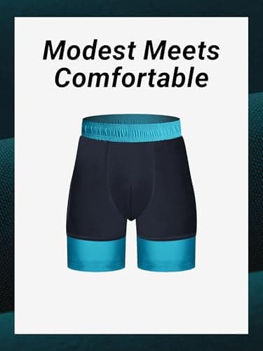 Arcweg Men's Swim Trunks with Compression Liner and Zipper Pockets Quick Dry Bathing Suit Board Swimming Shorts Medium Peacock Blue - Thumbnail 4