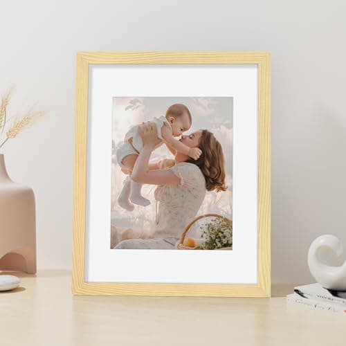 Vittanly 11x14 Picture Frame, Made of Solid Wood and Shatterproof Plexiglass, Display Pictures 8x10 with Mat or 8x10 without Mat, Wooden Photo Frame for Wall Mounting or Tabletop, Natural, 1 Pack - Thumbnail 4