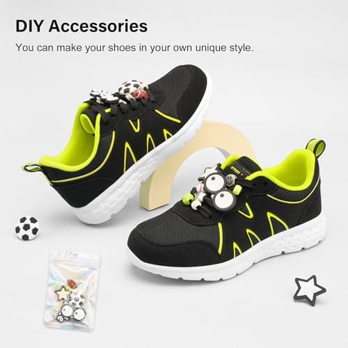Stelle Kids Sneakers Girls Tennis Shoes Non-Slip Lightweight Breathable Athletic Sports Running Shoes(Black,13ML) - Thumbnail 6