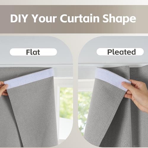 NICETOWN Grey Linen 100% Blackout Blind Doorway Curtain Self Adhesive Drape, No Drill Easy to Install for Kitchen Window Cover, W59 x L72, 1 Panel - Thumbnail 6