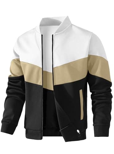 HYPESTFIT Men's Lightweight Jacket Casual Bomber Jacket Color Block Varsity Coat - Image 1