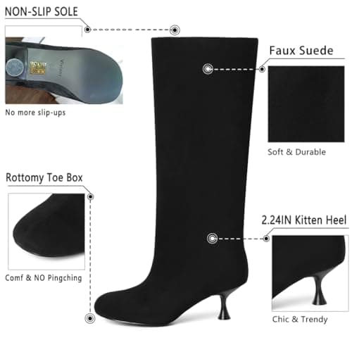 vivianly Rounded Toe Black Boots For Women Knee High Wide Calf Comfortable Pull On Kitten Low Heel Fall Winter Dress Tall Boots Black Size 8 - Thumbnail 4