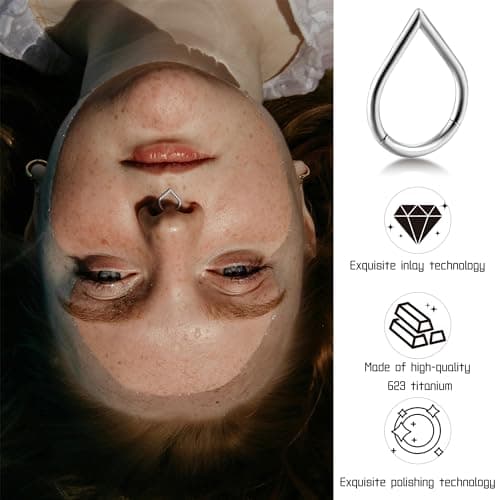 BOGKU Titanium Septum Nose Rings Hoops for Women Segment Nose Rings 16G Hypoallergenic Cartilage Conch Helix Rook Hoop Earrings (16 Gauge 8mm, Teardrop-Silver) - Thumbnail 6
