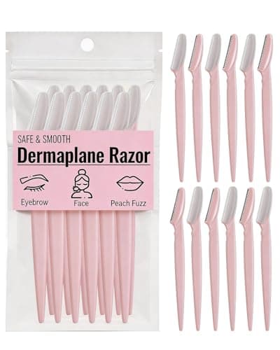 Dermaplane razor for Women – Gentle face razors for women & eyebrow razor Kit for Peach Fuzz Removal, Safe Protective Blade, Painless Facial Hair Remover & Exfoliating Tool, Pink,12-Pack - Image 1