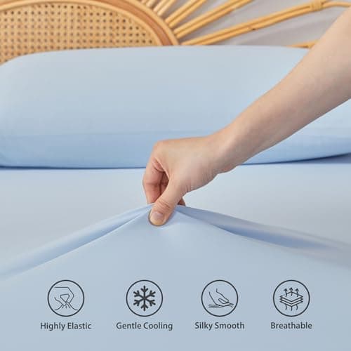 Regency Heights Queen Sheet Sets 3 Piece, Cooling Spandex, Fade Resistant Fitted Sheet & Pillowcases, All Elastic Fits Up to 15" Mattress, Breathable & Moisture-Wicking for Hot Sleepers, Ice Blue - Thumbnail 5