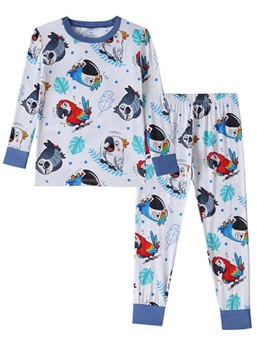 Joonberry Toddler Kids Soft Bamboo Viscose Long Sleeve Top and Pants Clothing Set–2-Piece 2-9Y Boys Girls Outfit（Parrot, 3-4Y - Image 1