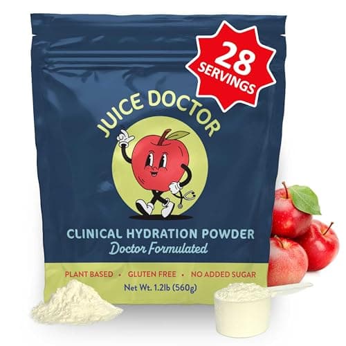 Juice Doctor Hydration Powder Electrolytes, Electrolyte Drink Mix for Dehydration Relief, Apple Juice Powder, Magnesium Citrate, Vitamin D, 1.2lb (560g / 28 Servings) - Image 1