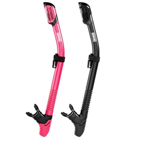 Aegend Diving Dry Snorkel for Adult & Youth - Foldable Snorkeling Gear with Top Dry Valve, Perfect for Snorkeling, Freediving, Swimming and Scuba Diving (Black & Rose Red)