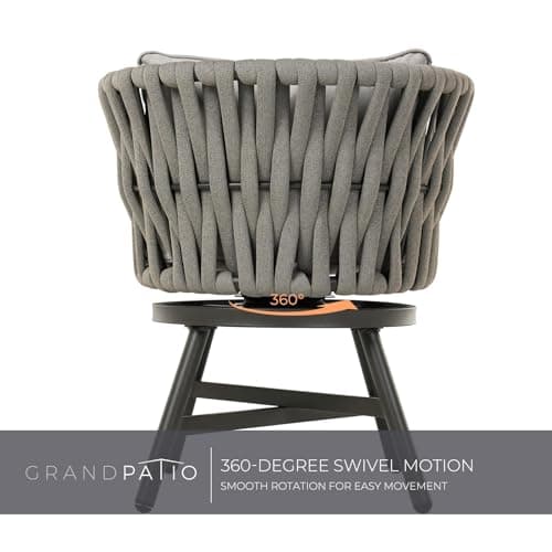 Grand patio Swivel Rope Wicker Chairs Set of 2, Patio Dining Chairs with Cushions, Wicker Armchairs Frame, Outdoor Modern Style for Backyard, Balcony, Quinn, Light Gray Brown - Thumbnail 5