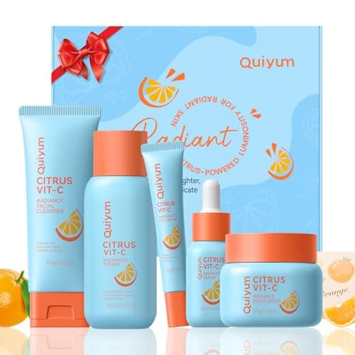 Citrus Vitamin C Skin Care Set, Skincare for Women Teens Girls- Gift Set with Cleanser, Toner, Serum, Eye Cream, Moisturizer, Facial Skincare Product, Travel Set, for Oil Skin Type