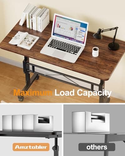 Amztabler Small Standing Desk Adjustable Height, Mobile Stand Up Desk with Wheels, 32 Inch Portable Rolling Desks Conference Room Tables for Walking Pad Treadmill Wood Rustic - Thumbnail 4