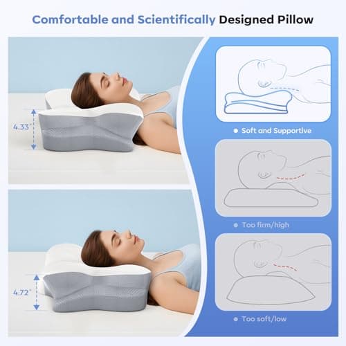Fyova Cervical Neck Pillow, Ergonomic Memory Foam Pillows for Neck Pain Relief with Breathable Pillowcase, Adjustable Contour Neck Support Pillow for Side Back Stomach Sleepers, Odorless - Thumbnail 4