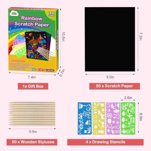 ZMLM Scratch Paper Art Set: 60 Pcs Magic Art Craft Kid Return Gifts Scratch Paper Supplies Toddler Preschool Learning Toys for Age 3 4 5 6 7 8 Girls Boys Birthday Activities Party Favors - Thumbnail 5