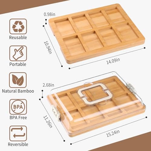 CAWIU Charcuterie Board with Lid and Handle - Portable Travel Design Bamboo Cheese Board Set with 4 Cheese Tools, Gift for Housewarming, Weddings, Picnics(8 Compartments, White) - Thumbnail 5