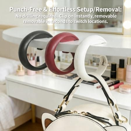 DegoCython Bag Hook, Punch-Free & Anti-Slip, 3.35x4.33inch (8.5x11cm) Large Size, Versatile for Table Edges Closet Rods Chair Sides, Durable ABS Plastic - Thumbnail 5