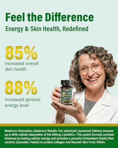 Liposomal NAD+ Resveratrol Supplement - NMN Alternative with Trans-Resveratrol, Quercetin & Fisetin - NAD Plus Booting for Women and Men, Support Cellular Energy & Healthy Aging, Non-GMO | 60 Capsules - Thumbnail 6